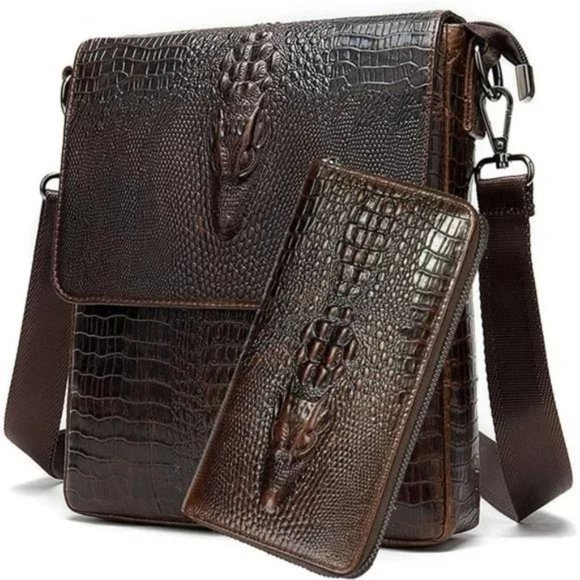 NEW LEATHER Messenger Sling Crossbody Shoulder Bag for Men Brown-3 - Picture 1 of 7
